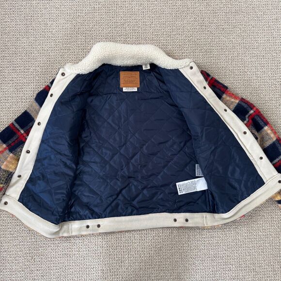 Levi’s Wool Trucker Jacket Plaid Sherpa Collar Women’s M A1227 Premium - Picture 4 of 7